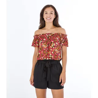 Hurley Damen Off Shoulder Top Shirt, Retro Blumen, XS