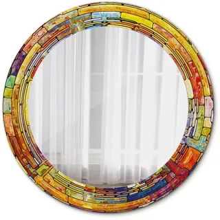 Tulup Spiegel Ø60 cm Rund mit Aufdruck , Multicolor , Glas , 60x60x0.4 cm , Spiegel, Wandspiegel