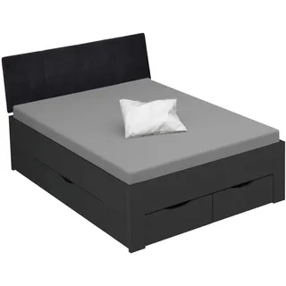 Xora Stauraumbett , Grau , Holzwerkstoff , 4 Schubladen , 160x200 cm , Blauer Engel, Goldenes M , gepolstertes Kopfteil, Lattenrosthöhe individuell einstellbar, Stoffauswahl, in verschiedenen Holzdekoren erhältlich, in verschiedenen Größen erhältlich , Babymöbel & Kindermöbel, Kinderzimmer & Jugendzimmer, Kinderbetten, Kinderbetten & Jugendbetten