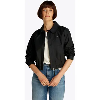 Blouson TOMMY JEANS "TJW COTTON JACKET EXT", Damen, Gr. L (40), schwarz, Web, Obermaterial: 70% Baumwolle, 30% Polyamid, unifarben, bequem kurz, Raglanärmel 1-Knopf-Manschette verstellbar, Jacken Blouson, mit kurzem Schnitt, mit Raglanärmeln
