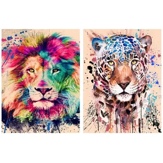 milaosk 2 Stück 5D Diamond Painting Erwachsene Kinder,Diamant Painting Löwe Leopard Bilder,DIY Diamond Painting Set Kunsthandwerk für Home Wand Décor (30x40cm)