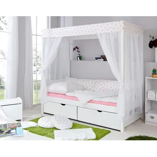 TICAA Himmelbett Lino 90 x 200 cm Kiefer massiv weiß