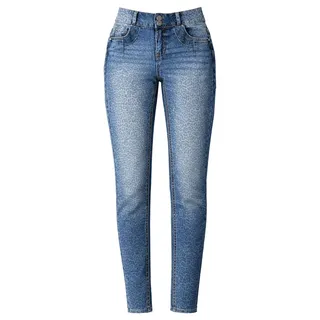 Jeanshose HENDRINA Belinda Longshort neutralfarben mit Leoprint-Muster Five-Pocket-Style - Blau