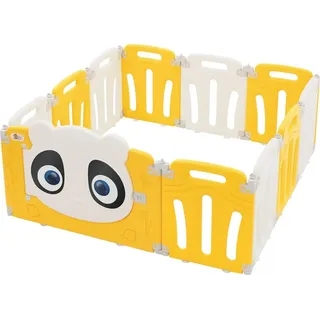 joyz Laufstall Baby 120×120 cm Laufgitter faltbar Panda-Design, Weiß-Gelb Absperrgitter Babyzaun, Kinderlaufstall Innen/Außen Krabbelgitter für K... - Weiß