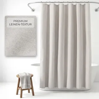 NESTN® Duschvorhang 180x180cm Grau – 230 GSM Leinen Wasserdicht Waschbar | 230 GSM Stoff – kein Kleben am Körper, 100% wasserdicht, 12 Metallösen mit Kugellager, maschinenwaschbar