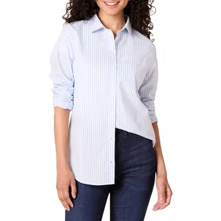 Amazon Essentials Damen Regular-Fit Langarm-Button-Down-Popeline-Hemd, Französisch Blau Weiß Streifen, M