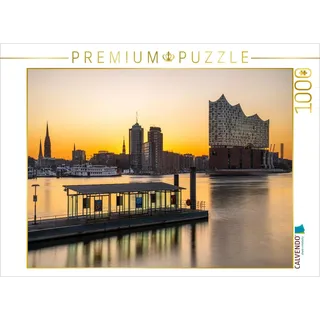 CALVENDO Puzzle Morgendämmerung über der Hamburger Skyline | 1000 Teile Lege-Größe 64x48cm Foto-Puzzle für glückliche Stunden
