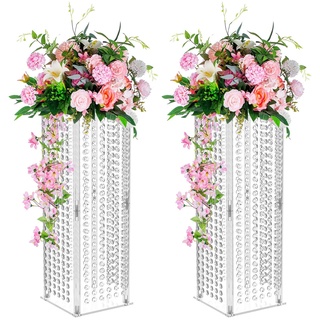 Nuptio 2 Stück Hochzeit Mittelstücke für Tischvasen 60cm Hohe Blumenvase Blumenständer für Partytischdekorationen – Massenhochzeitsdekorationstisch Geometrischen Kristall-mittelstückständern