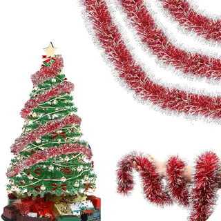 5 Stück x 2M Weihnachtsgirlande, Lametta Girlande Weihnachten, Weihnachtsgirlanden Glänzend Girlande Weihnachten Deko, für Weihnachtsbaum Weihnachtsfeier Geburtstagsparty (Rot)