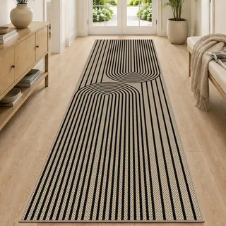 VSIWB Teppich Läufer Flur 80x300cm, Jute Aussehen Küchenteppich, Waschbarer Teppich Flur, rutschfest Küchenläufer, Schwarz Outdoor Teppich für Küche, Wohnzimmer, Schlafzimmer, Diele, Eingang, Balkon