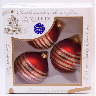 Vitbis Glas-Weihnachtskugeln 3-teilig Dekor Rot-Matt Ø 8 cm