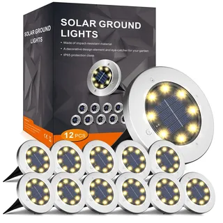 FLOWood Außenleuchte Edelstahl/Kunststoff 12 Stück Solar 8 LEDS Warmweiß