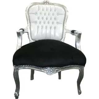 Casa Padrino Barock Salon Stuhl Weiß / Schwarz Bling Bling