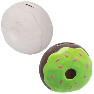 Baker Ross FC781 Donut Spardose aus Keramik - 2er Pack, Keramik Bastelset für Kinder zum Dekorieren und Basteln