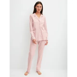 Schlafanzug CALIDA "Night Lovers", Damen, Gr. S (40/42), peach rose, Interlock, Obermaterial: 100% Baumwolle, bequem lang, V-Ausschnitt, Homewear-Sets Schlafanzug, Knopfleiste, Pure Cotton, Interlock-Qualität, Langarm