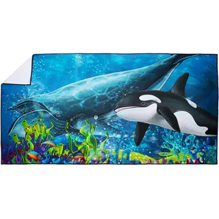 Violetpos Schnell Trocknende und Leichte Strand Handtücher Strandtuch groß 90x180 cm Schnelltrocknendes Mikrofaser Bedrucktes mit Ozean Koralle Wal Delfin