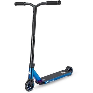 Chilli Pro Scooter Rocky Vol. 3 | High-End Stunt Scooter | Der perfekte Einsteiger Stunt Scooter | Gesamthöhe vo 82 cm | 110 mm PU Räder mit ABEC 9 Bearings | Blue Neochrome