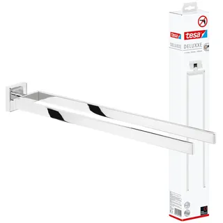 Tesa DELUXXE Bad Handtuchhalter, 2-armig, verchromt - rostfrei, zur Wandbefestigung ohne Bohren, inkl. Klebelösung - 72mm x 50mm x 450mm