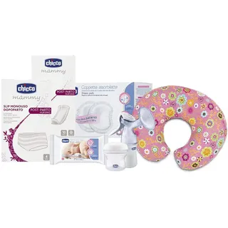 Chicco Komplettes Mutter-Set, enthält Post-Parto-Einweg-Slip, Milch-Pads, Reinigungstücher, Manuelle Milchpumpe, Behälter für Materna, Boppy-Kissen, 2710 g