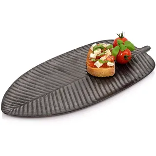 Sänger Servierteller Tombey - Blattoptik aus Steingut , Dunkelgrau , Keramik , 39.3x11.95x22.25 cm , kratzfest , Geschirr, Tischkultur & Serviergeschirr, Servierplatten