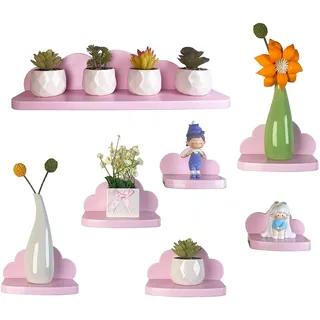 Pyjacos Wandregal 7er Set Hängend Kreativ für Schlafzimmer, Wohnzimmer, Küche und Flur - Wolkenwandboard, kleine Rosa Größe