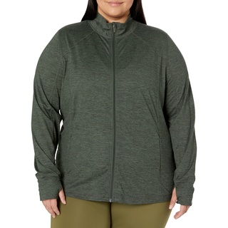 Amazon Essentials Damen Leichte Sportjacke Aus Gebürstetem Funktions-Stretchmaterial Mit Durchgehendem Reißverschluss (In Übergröße Erhältlich), Dunkelgrün Space-dye, 5XL Große Größen