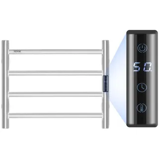 Vevor Handtuchtrockner Heizkörper Handtuchwärmer, beheizter Handtuchhalter mit 4 Stangen, wasserdichter Handtuchwärmer mit Timer und LED-Anzeige, 5