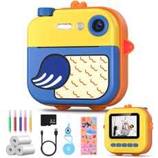 Sofortbildkamera Kinder Kamera,Kinderkamera DigitalKamera 2.4" mit Druckpapier & 32G Karte,Geschenke für Mädchen Jungen 3-12 Jahren (Gelb)