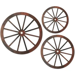 YiYa 3 Stück 20/25/30CM Holz-Wagenrad-Dekor Wagenrad aus Holz Wagenrad Deko Rad Holzrad Dekoration Vintage Holzrad Wanddeko rustikales Dekorative Räder für Gartenbar Terrasse Veranda
