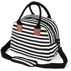 Nanxson Isolierte Lunchtasche Kühltasche Großer Kapazität Picknicktasche Mittagessen Tasche für Lebensmitteltransport Thermotasche (Schwarz Weiß Streifen)