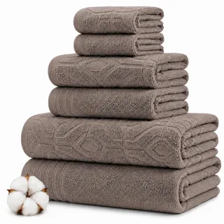 Amrapur Overseas 6-Piece Yarn Dyed Diamond Gate Jacquard Towel Set, Taupe