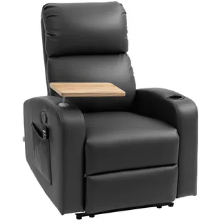 Homcom Relaxsessel Massagesessel Fernsehsessel mit Massagefunktion, Drehbarer Tisch , Schwarz , Metall , 93x105x77 cm , Wohnzimmer, Sessel, Massagesessel