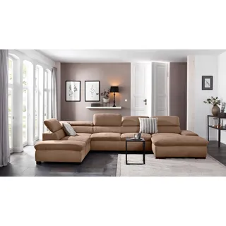 Wohnlandschaft HOME AFFAIRE "Alberto U-Form", braun, B:350cm H:73cm T:228cm, 100% Polyester;Microfaser in Antiklederoptik (100% Polyester);Luxus-Microfaser Vintageoptik (100% Polyester);Luxus-Microfaser weich (90%Polyester 10%Polyamid), Sofas, Wohnlandschaft, mit Kopfteilverstellung, wahlweise mit Bettfunktion