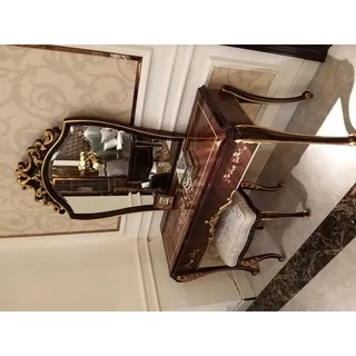 Schminktisch mit Spiegel Luxus Konsole Kommode Schlafzimmer Tisch Barock Rokoko - Braun