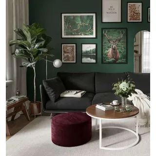 Runde CIRI-Bank mit Pouf Wotan Eiche Artisan Stirling - Schwarz, Weiß, Grün, bordeaux, Blau, Grau, Beige, Hellblau, Rosa, Gelb