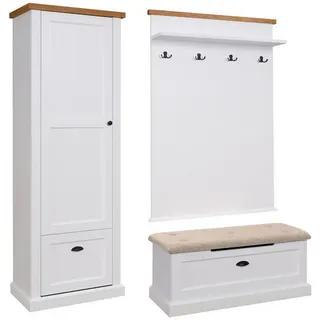 Feldmann-Wohnen Garderoben-Set Galineo weiß / Eiche Natur 3-teilig , Weiß, Braun , Holzwerkstoff , 4 Fächer , Rechteckig , 172x200x42 cm , Garderobe, Garderoben-Sets & Garderoben-Serien, Garderoben-Sets
