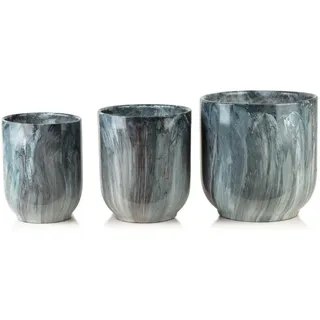 Mondex Blumentopf Neva Marble 3er Set Blau 28x28x29/23,5x23,5x26,5/19x19x24,5cm , Keramik , 29 cm , Dekoration, Blumen & Blumentöpfe, Übertöpfe