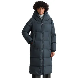 Daunenmantel MARC O'POLO, Damen, Gr. 44, blau (tiefblau sea), Web, Obermaterial: 100% Polyester. Futter: 100% Polyamid. Füllung: 80% Daunen, 20% Federn, regular fit lang, elastischer Bund, Mäntel Daunenmantel, am Saum mit seitlichen Zipper-Schlitzen
