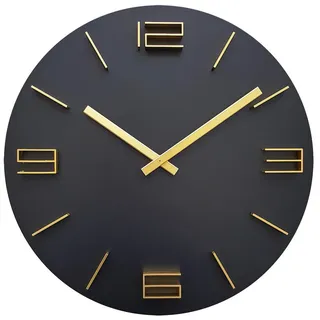 Wanduhr , Schwarz, Goldfarben , Holz , 39.5x39.5x4 cm , RoHS, Ce , 3D-Zahlen , Dekoration, Uhren, Wanduhren