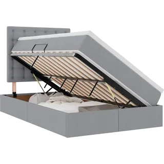 vidaXL Bett mit Stauraum und LED Hellgrau 120 x 200 cm Polyester - Hellgrau