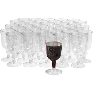 MATANA 50 Premium Elegante Plastik Weingläser mit Silberglitter, 180ml - Mehrweg Cocktailgläser, Gold Weingläser aus Kunststoff, Weinbecher für Hochzeiten, Geburtstage & Partys
