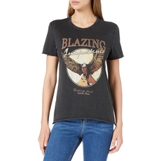 Bild Damen T-Shirt Kurzarm Basic Rundhals Top mit Schrift Printed Shortsleeve ONLLUCY, Farben:Grau, Größe:M