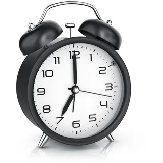 CSL - Wecker analog ohne Ticken mit Licht - LED Beleuchtung - rund - Retro Design - Glockenalarm - schwarz mit weißer Tafel – lauter Klingelton für Tiefschläfer – einfache Bedienung - schwarz