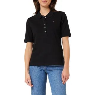 Tommy Hilfiger Damen Poloshirt Kurzarm 1985 Pique Polo Regular Fit, Schwarz (Black), S