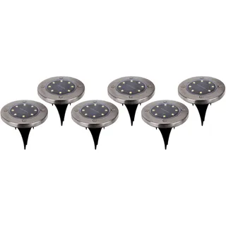 NÄVE Solar-Bodenleuchte Edelstahl 14 cm 6er Set grau