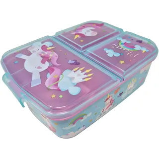 Theonoi Kinder Brotdose Lunchbox Sandwichbox - mit Fächern - Brotbox mit Unterteilung - Kindergarten - BPA frei (Einhorn Unicorn A1)