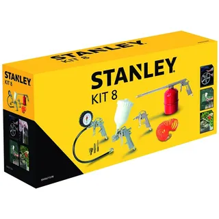 Stanley Druckluft Set 9045671STN - 8 Stück Zubehör - inkl. Blaspistole/Spritzpistole - Kunststoff/Stahl - Rot/Weiß/Silber