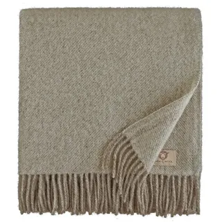 Linen & Cotton Warme Decke Wolldecke Wohndecke Kuscheldecke Columbus mit Fransen - 100% Reine Neuseeland Wolle, Braun/Natur (140 x 200 cm), Sofadecke/Tagesdecke/Überwurf Decke/Blanket/Plaid Braun