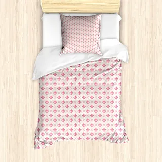 ABAKUHAUS Fleur De Lis Mantele, Rosa Lilien-Blume, Milbensicher Allergiker geeignet mit Kissenbezügen, 135 cm x 200 cm - 80 x 80 cm, Pink Cream - Rosa