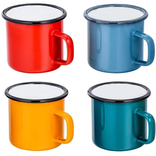 TEAMFAR Emaille Tasse 4er-Set, Mehrweg Kaffee-/Tee-/Trinkbecher, Rot/Blau/Grün/Gelb porzellan Kaffeetassen Teetassen für Daheim, Party, Büro, oder Camping, Tragbar & Leicht, 4-Stück, 350 ml